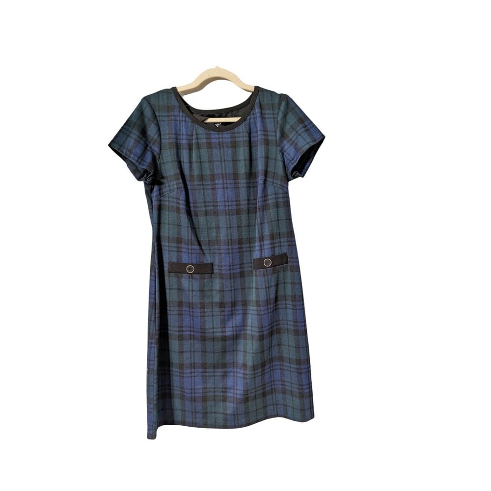 Connected Apparel Classic Plaid A-Line Dress Academia Office Career
